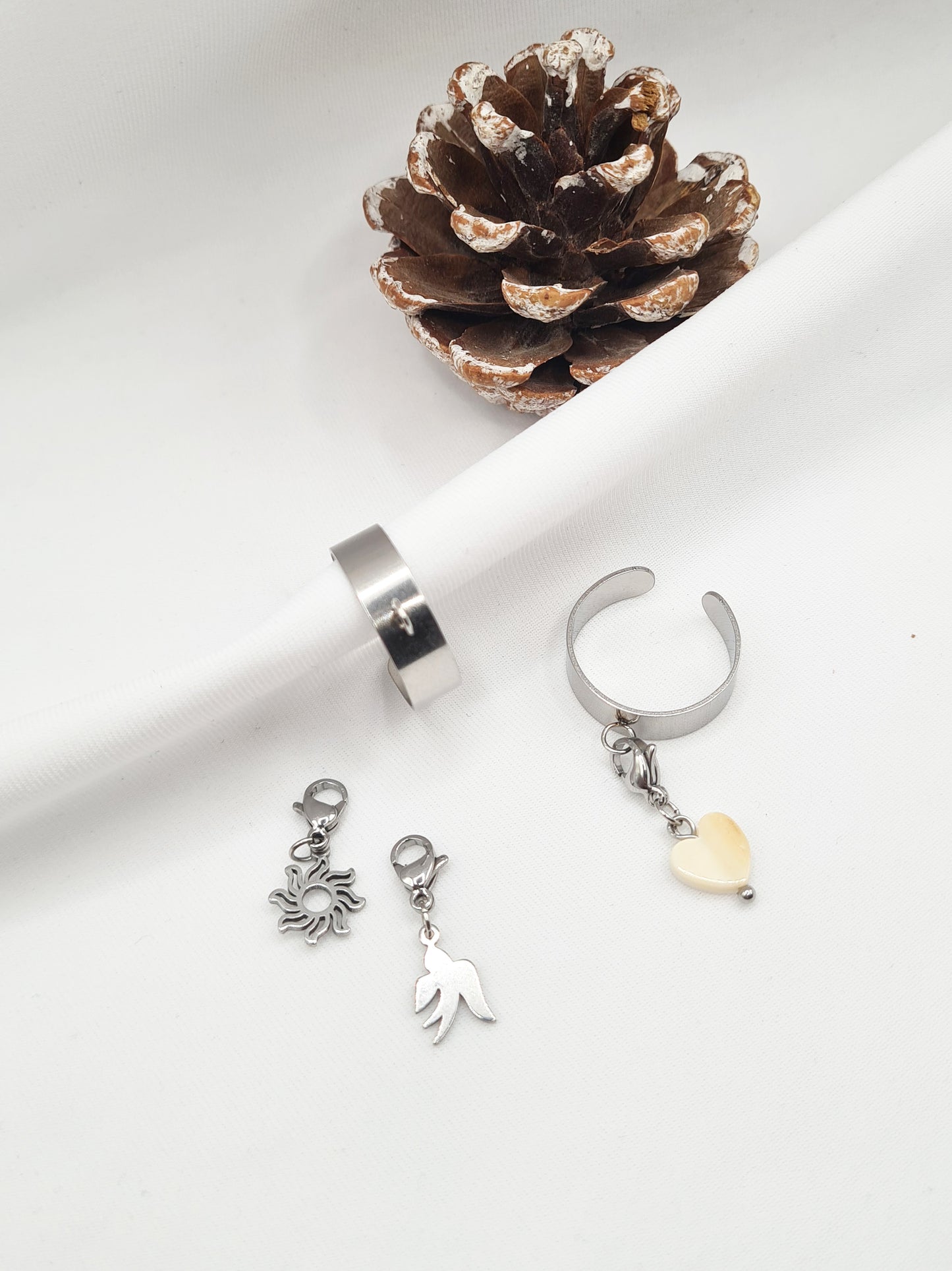 Bague ajustable personnalisable argenté en acier inoxydable