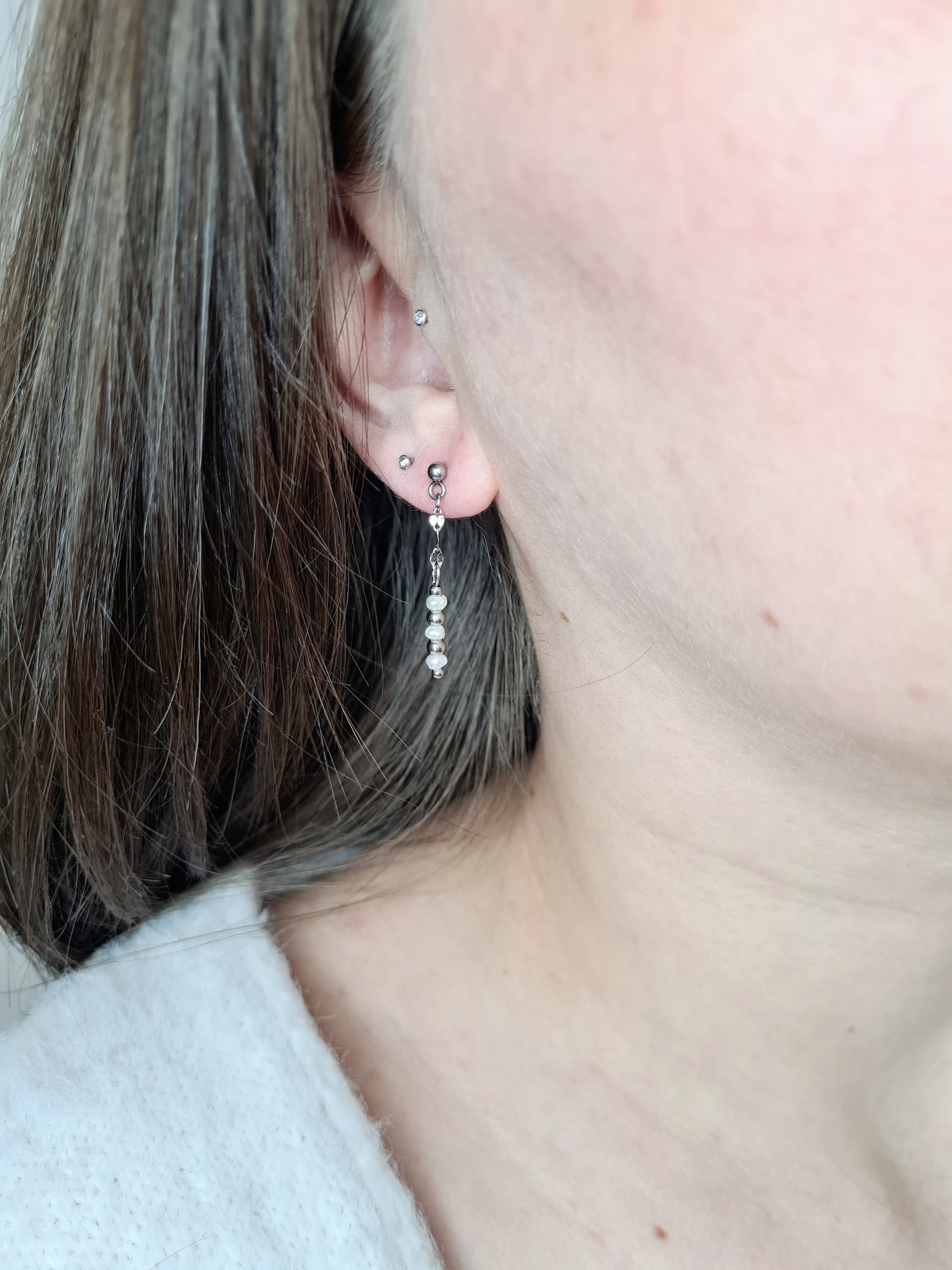 NIKITA | boucles d’oreilles en acier inoxydable argenté et perle d’eau douce