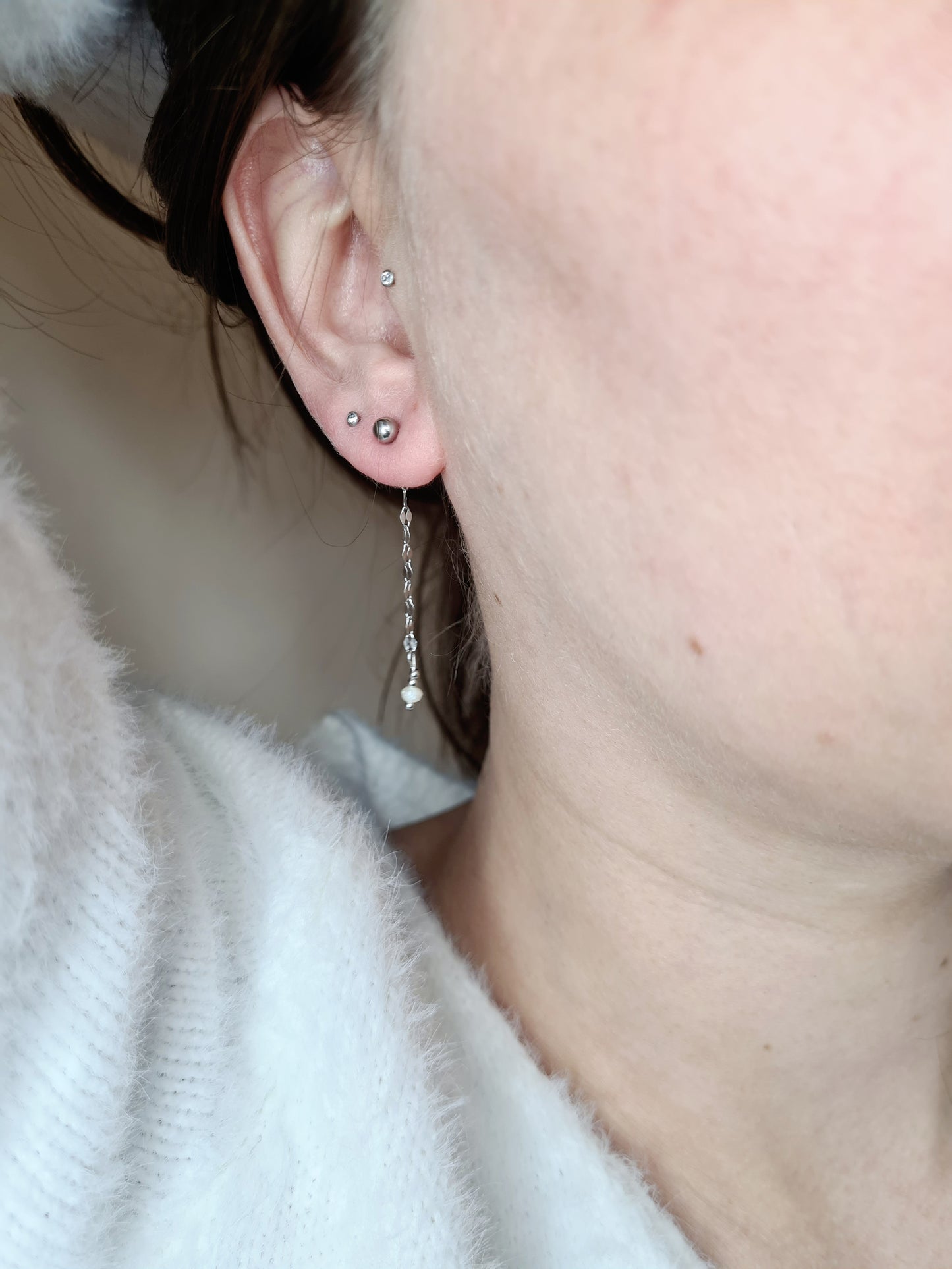 NIKITA | boucles d’oreilles en acier inoxydable argenté et perle d’eau douce