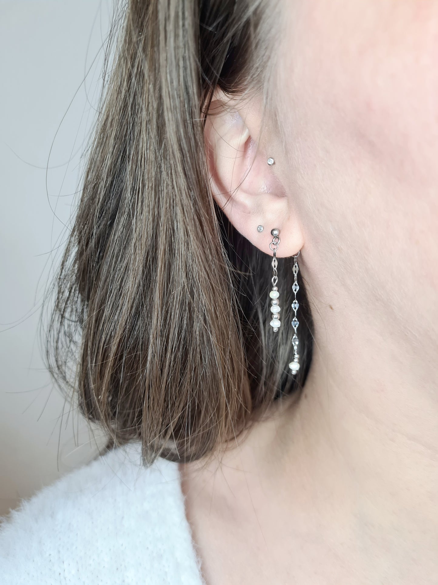 NIKITA | boucles d’oreilles en acier inoxydable argenté et perle d’eau douce