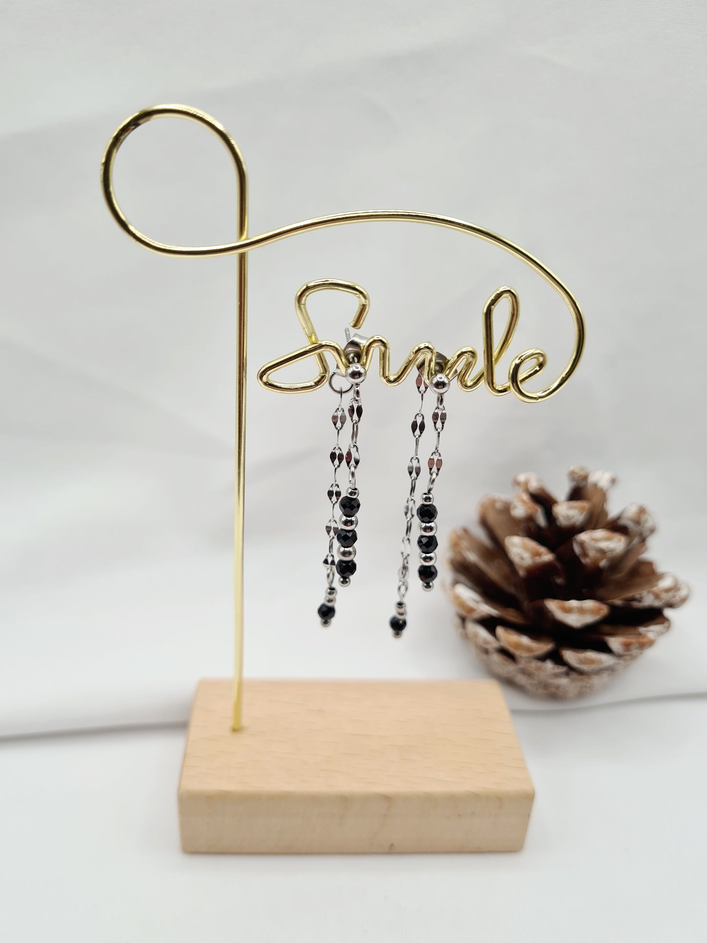 NIKITA | boucles d’oreilles en acier inoxydable argenté et pierres naturelles