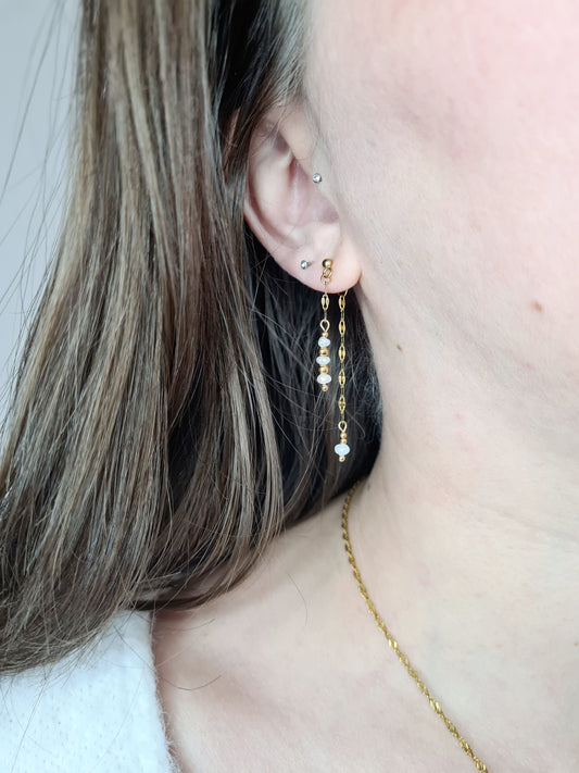 NIKITA| boucles d’oreilles en acier inoxydable doré et perle d’eau douce