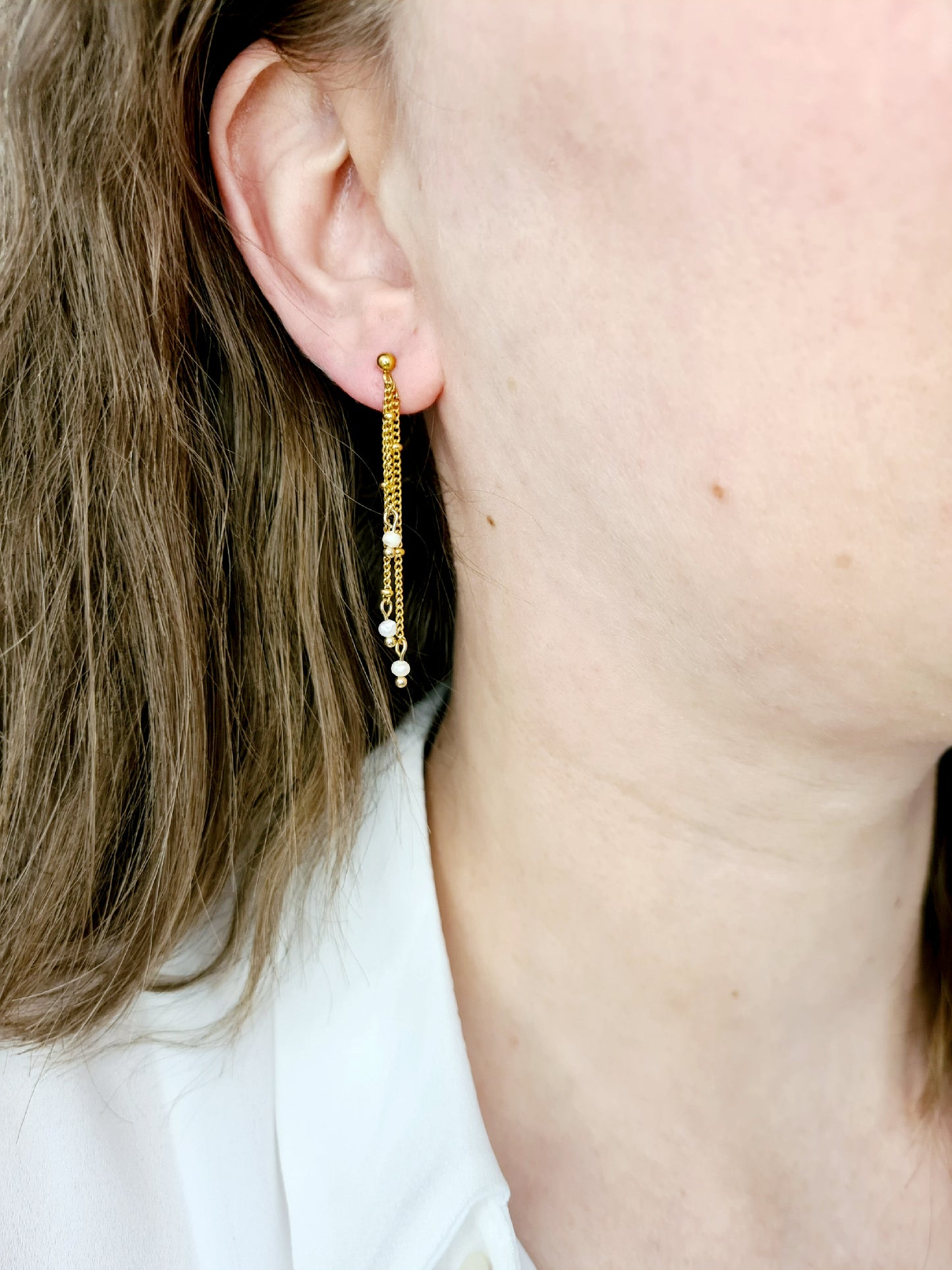 TELMA | Boucles d’oreilles en acier doré inoxydable et perle d’eau douce