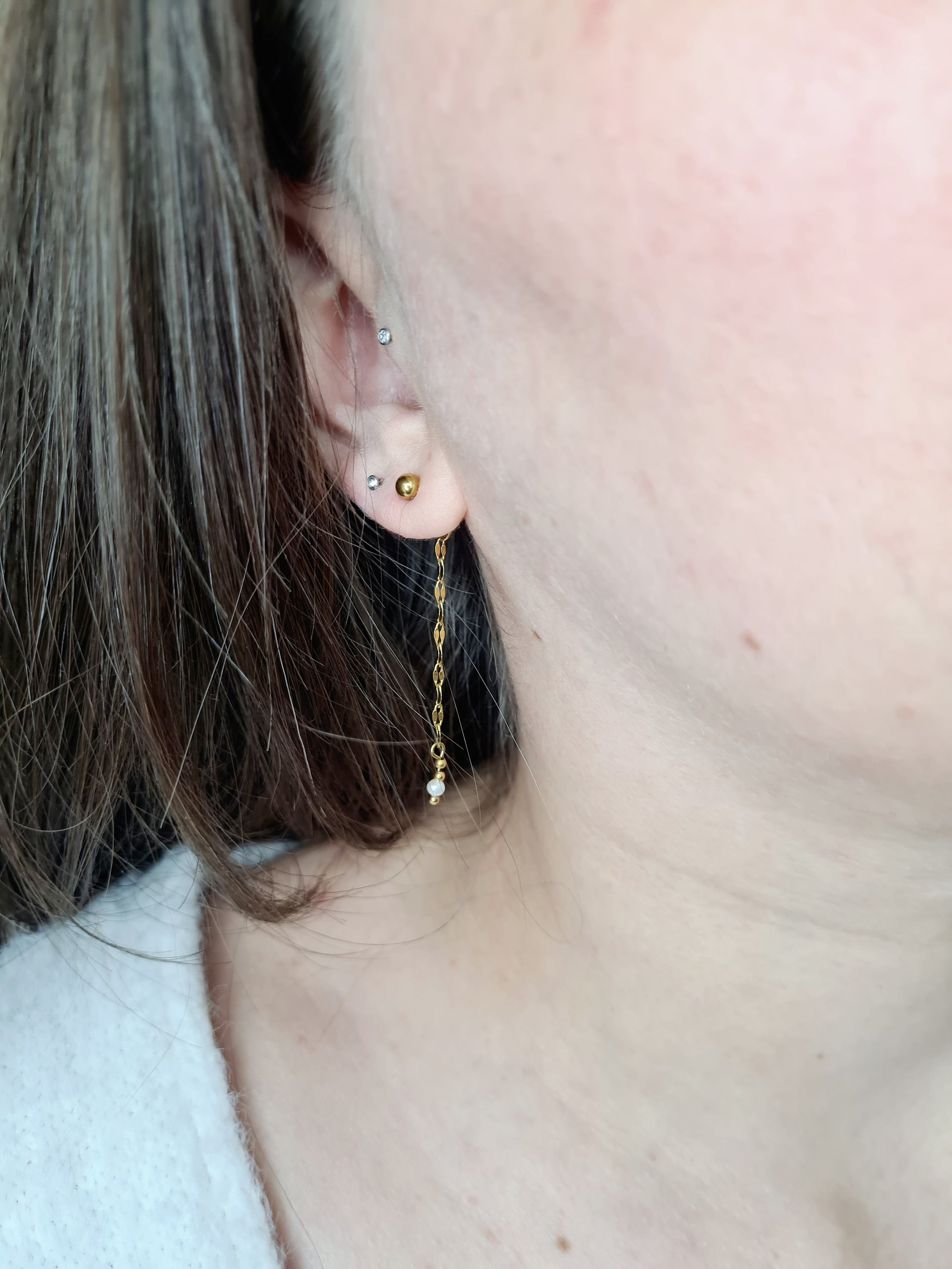 NIKITA | boucles d’oreilles en acier inoxydable doré et perle d’eau douce