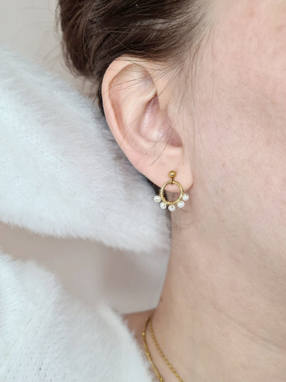 EDELWEISS | Boucles d'oreilles en acier inoxydable et perle d'eau douce